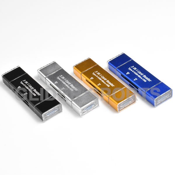 カードリーダー 青 MicroSD/SDカード Type-C&A USB MicroUSB対応 - GLIDER-SPORTS