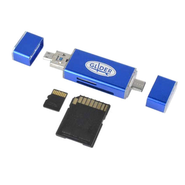 カードリーダー 青 MicroSD/SDカード Type-C&A USB MicroUSB対応 - GLIDER-SPORTS
